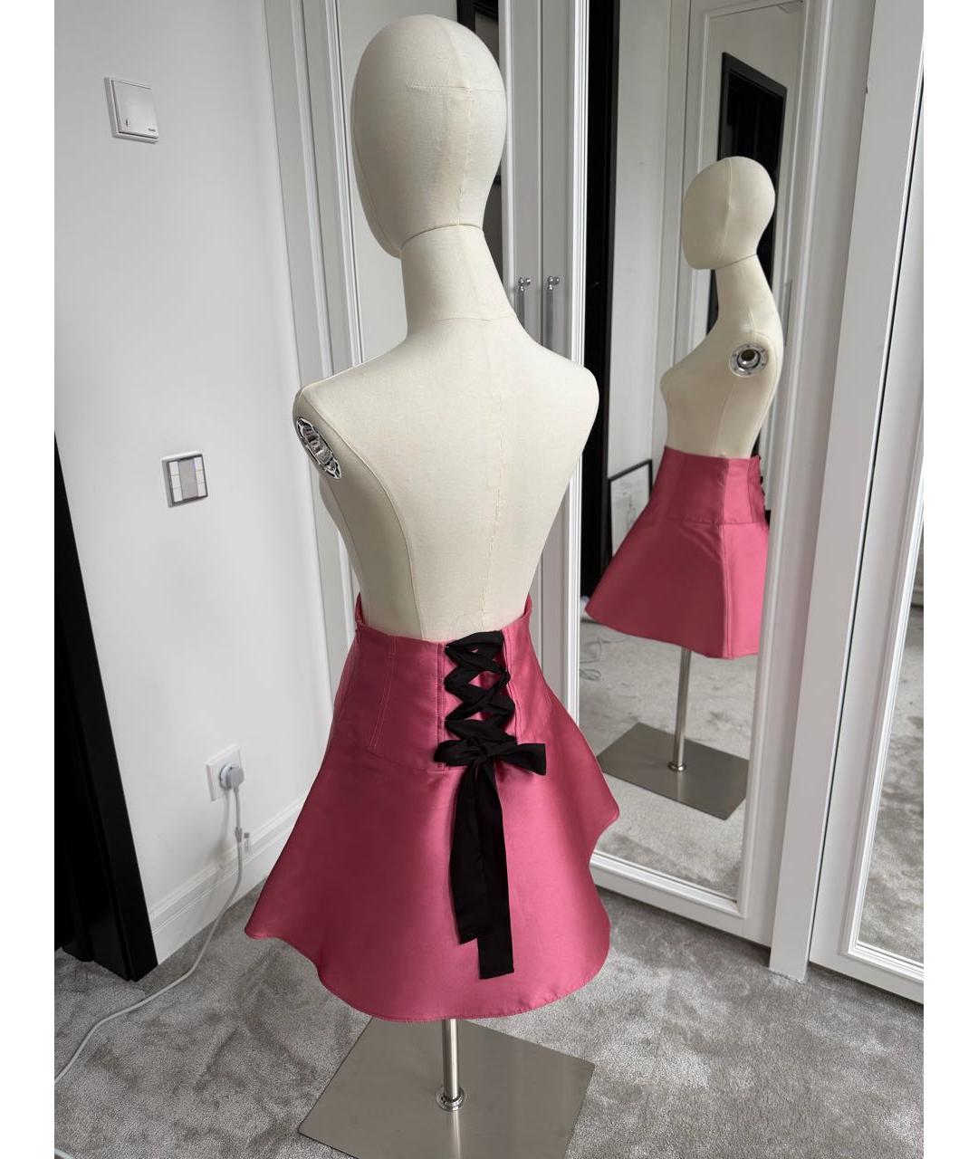 RED VALENTINO Розовая атласная юбка мини, фото 6
