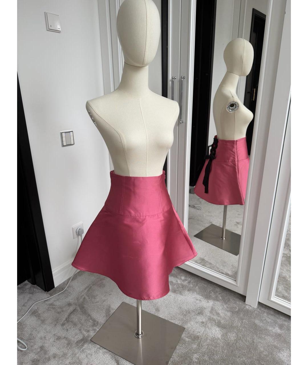 RED VALENTINO Розовая атласная юбка мини, фото 5