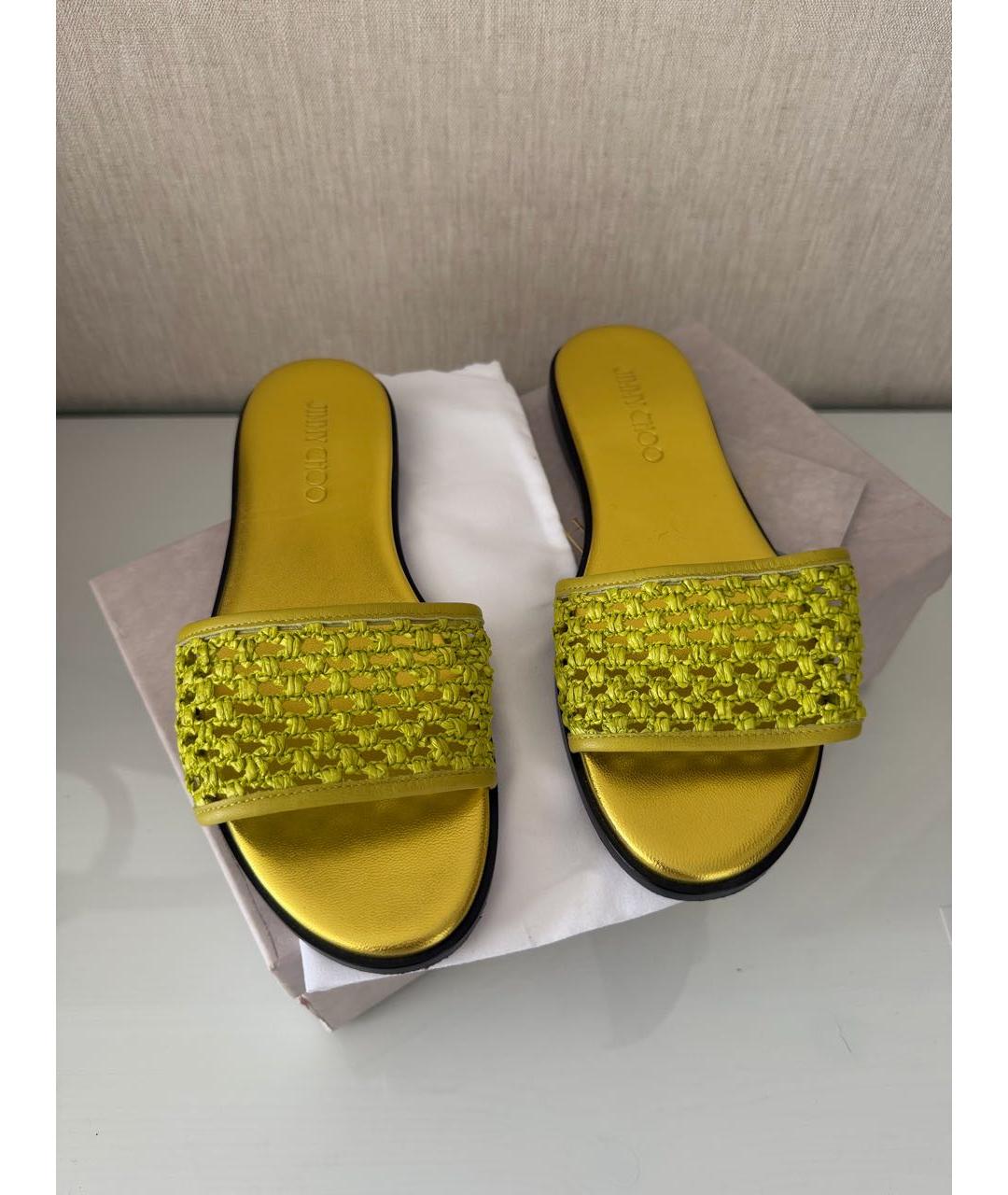 JIMMY CHOO Салатовые кожаные шлепанцы, фото 2