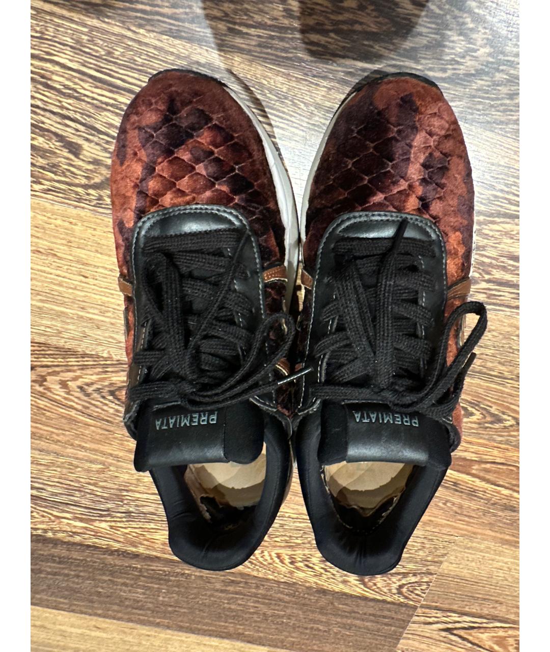 PREMIATA Бордовые бархатные кроссовки, фото 3