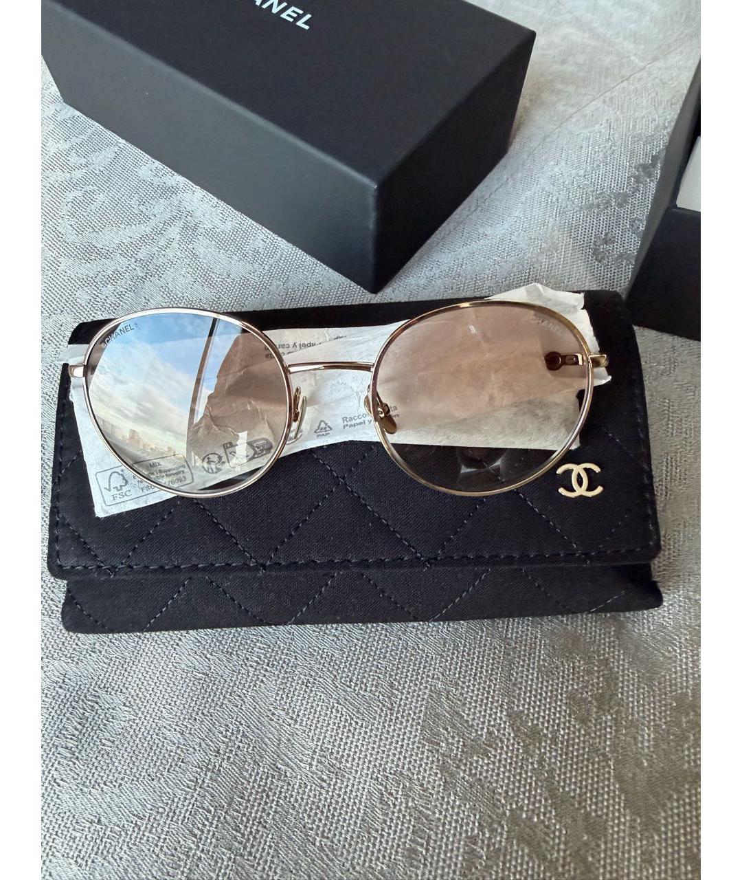 CHANEL Золотые металлические солнцезащитные очки, фото 8