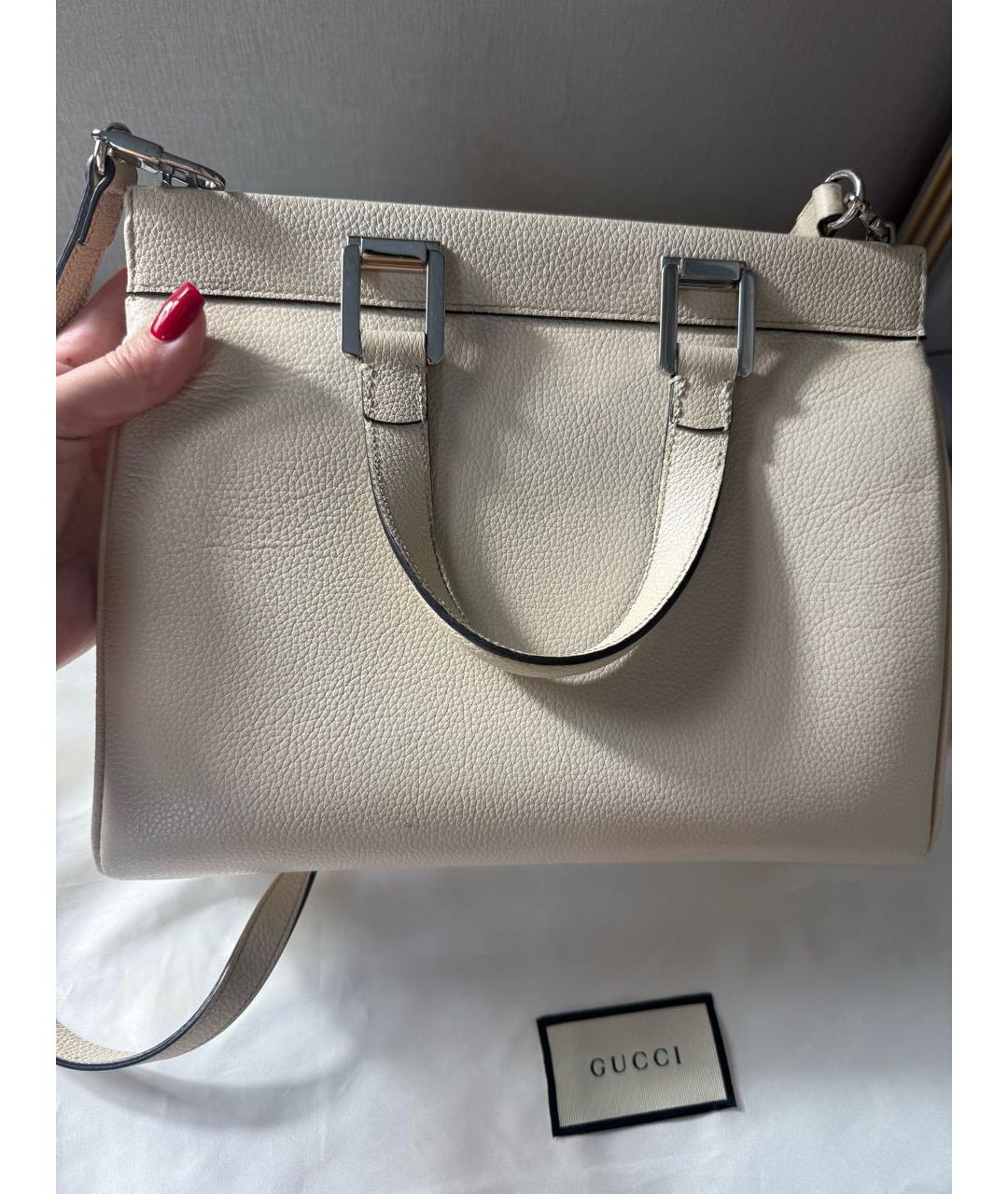 GUCCI Бежевая кожаная сумка с короткими ручками, фото 2