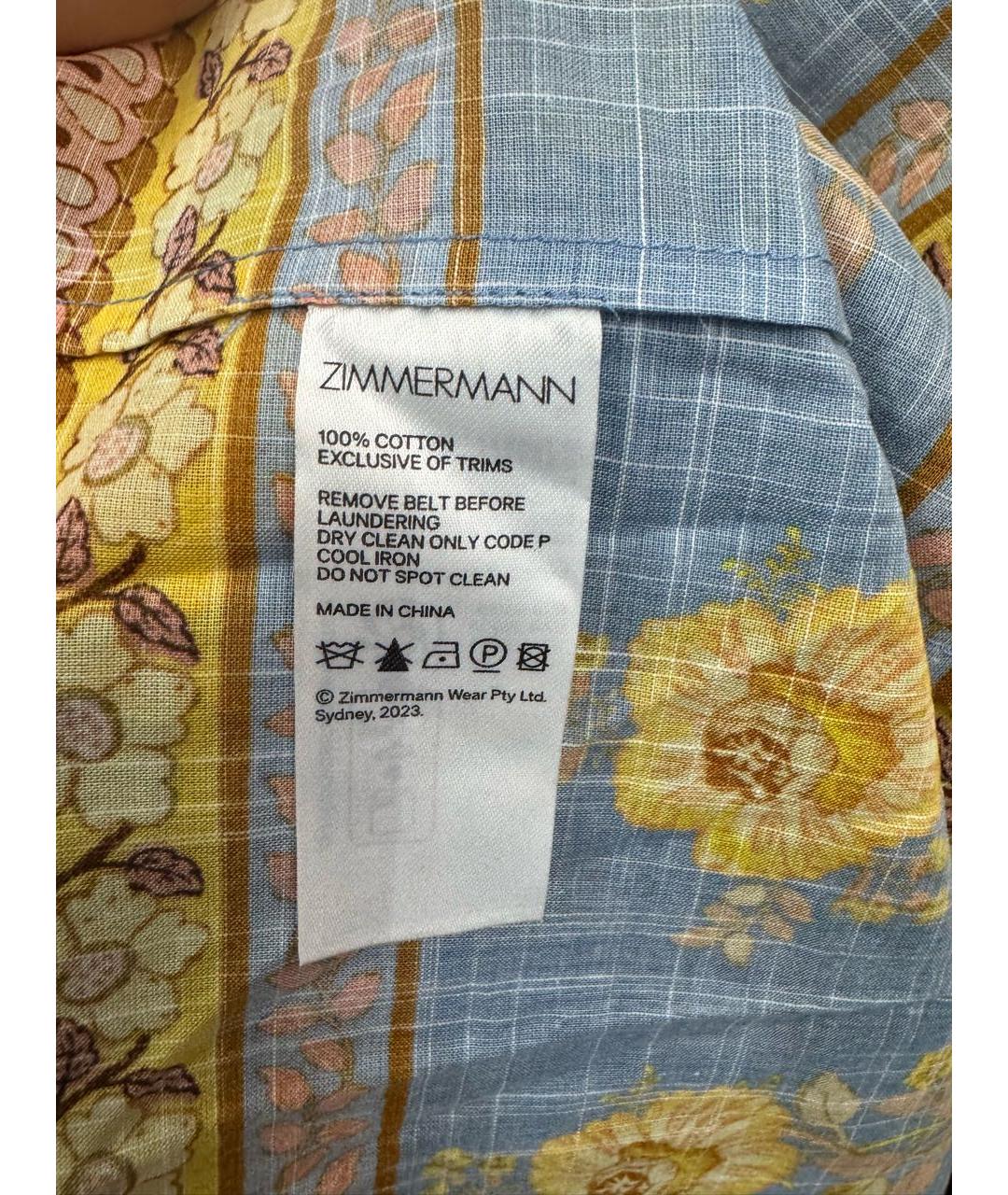 ZIMMERMANN Голубое хлопковое повседневное платье, фото 3