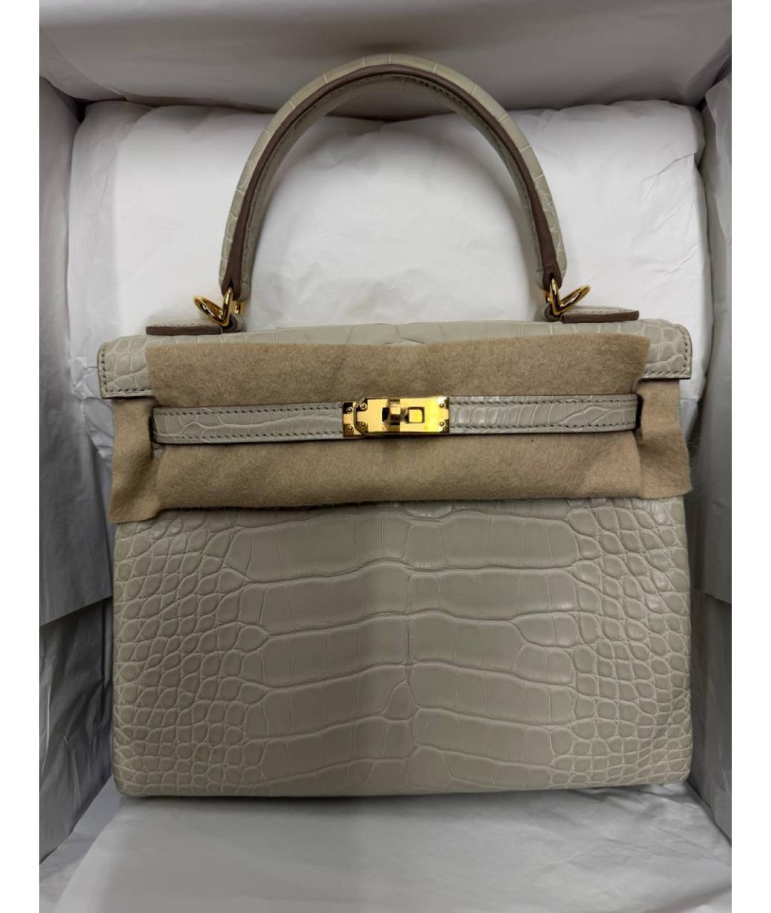 HERMES Белая сумка с короткими ручками из экзотической кожи, фото 5