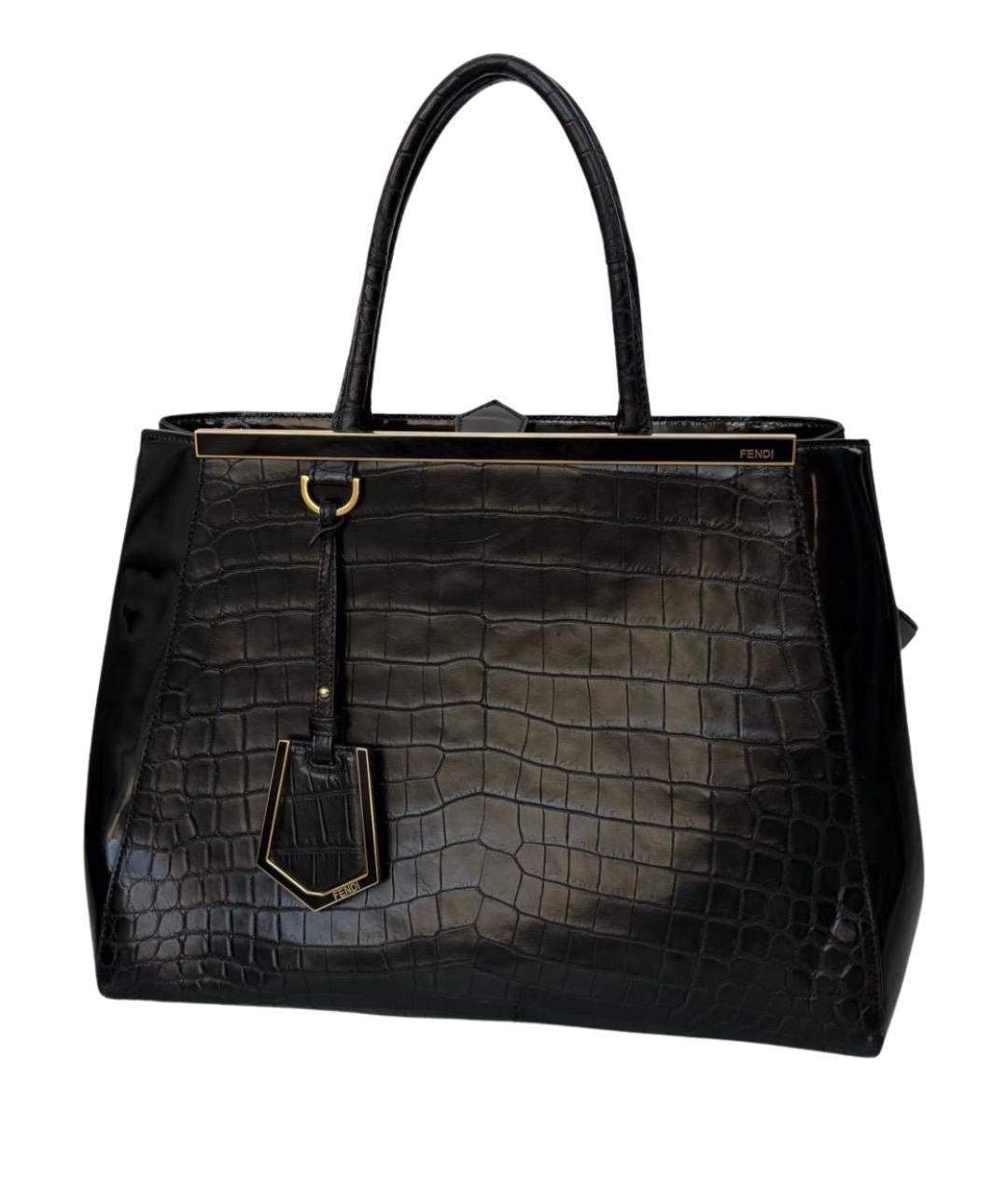 FENDI Черная сумка тоут из экзотической кожи, фото 1