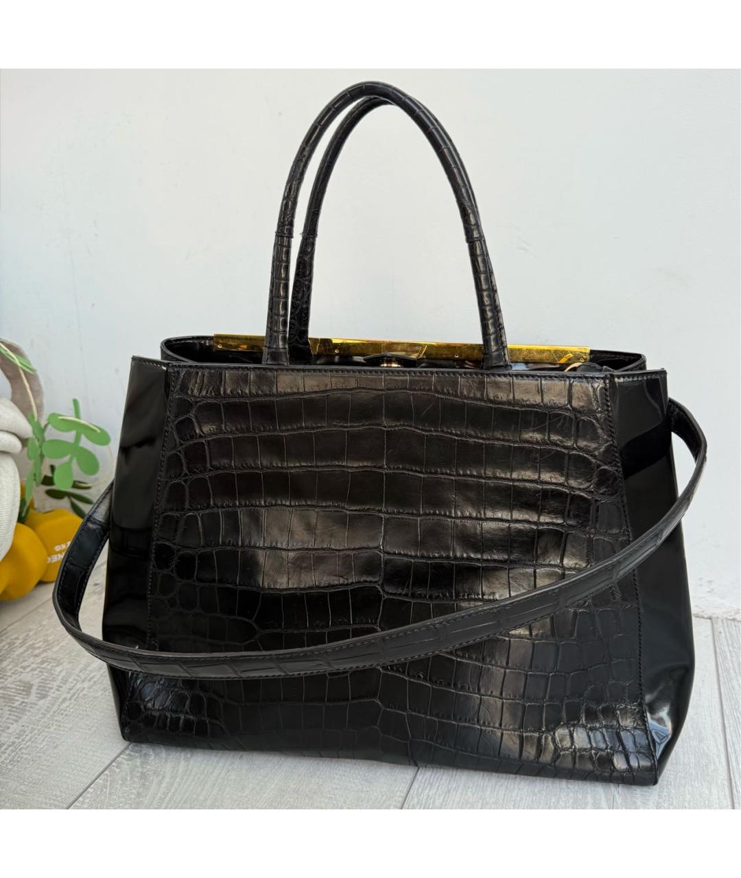 FENDI Черная сумка тоут из экзотической кожи, фото 3
