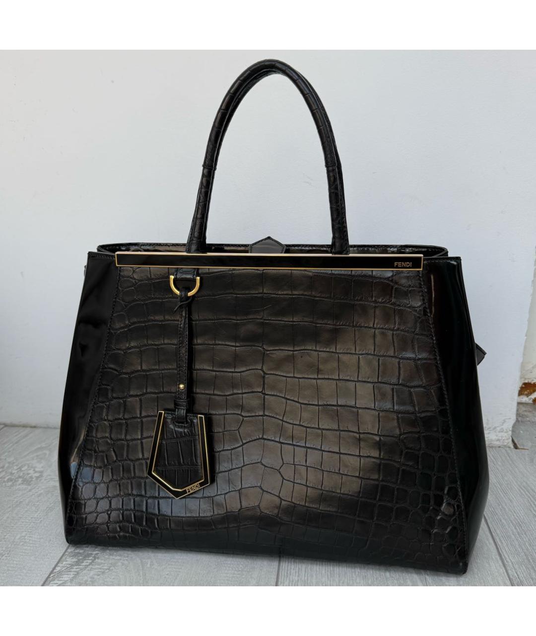 FENDI Черная сумка тоут из экзотической кожи, фото 8