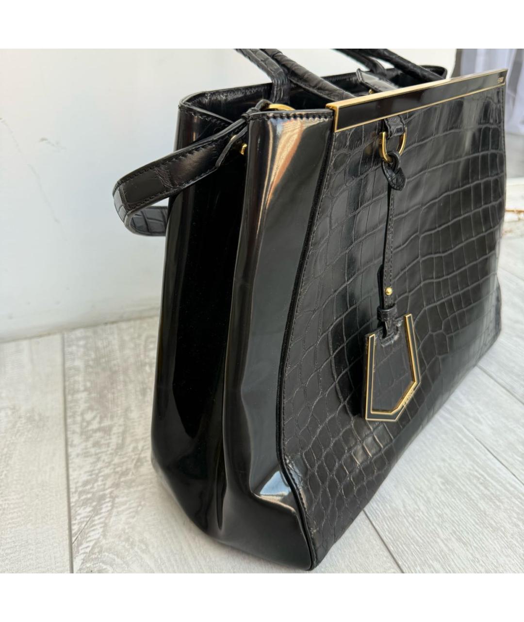 FENDI Черная сумка тоут из экзотической кожи, фото 2