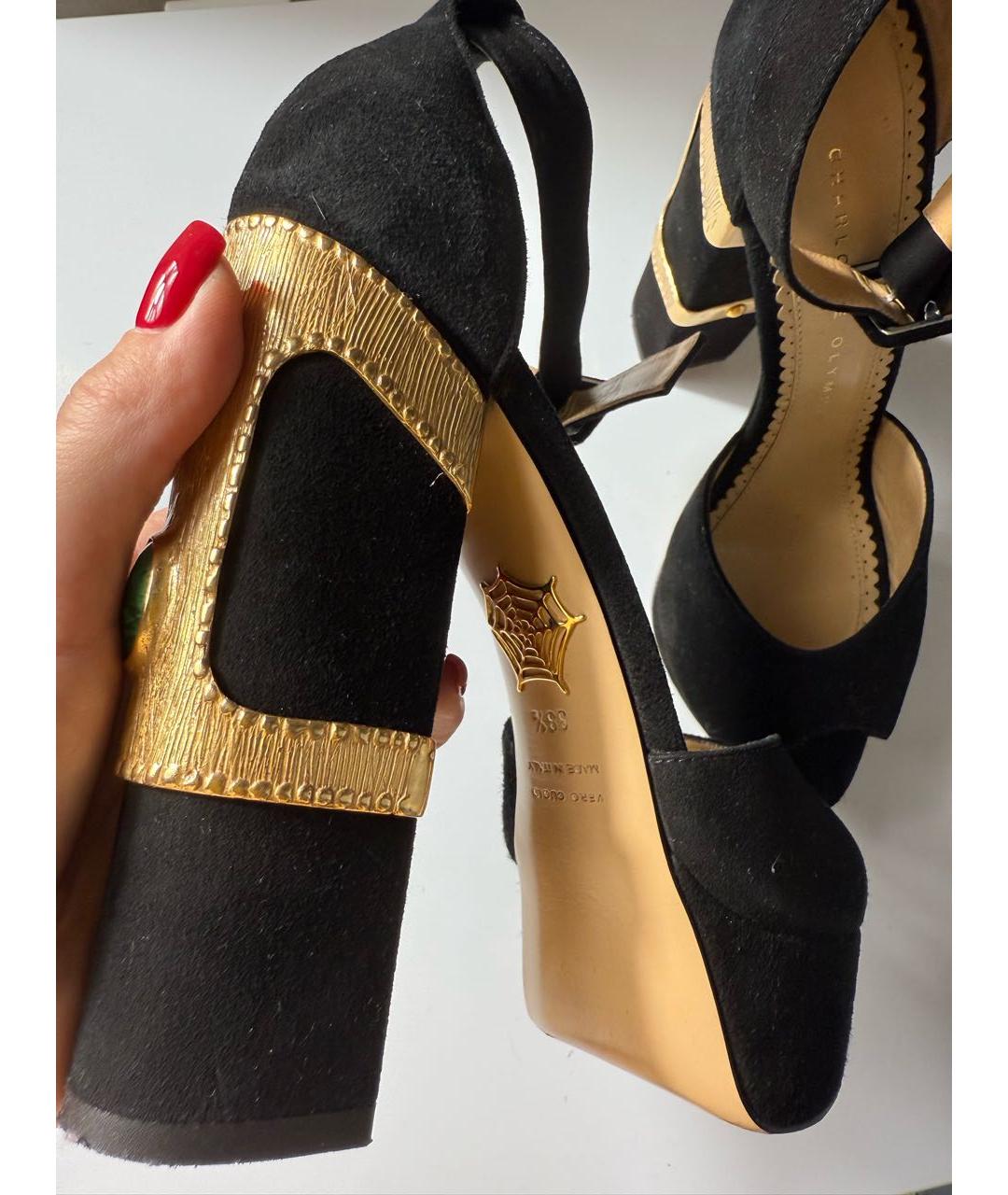 CHARLOTTE OLYMPIA Черные замшевые босоножки, фото 3