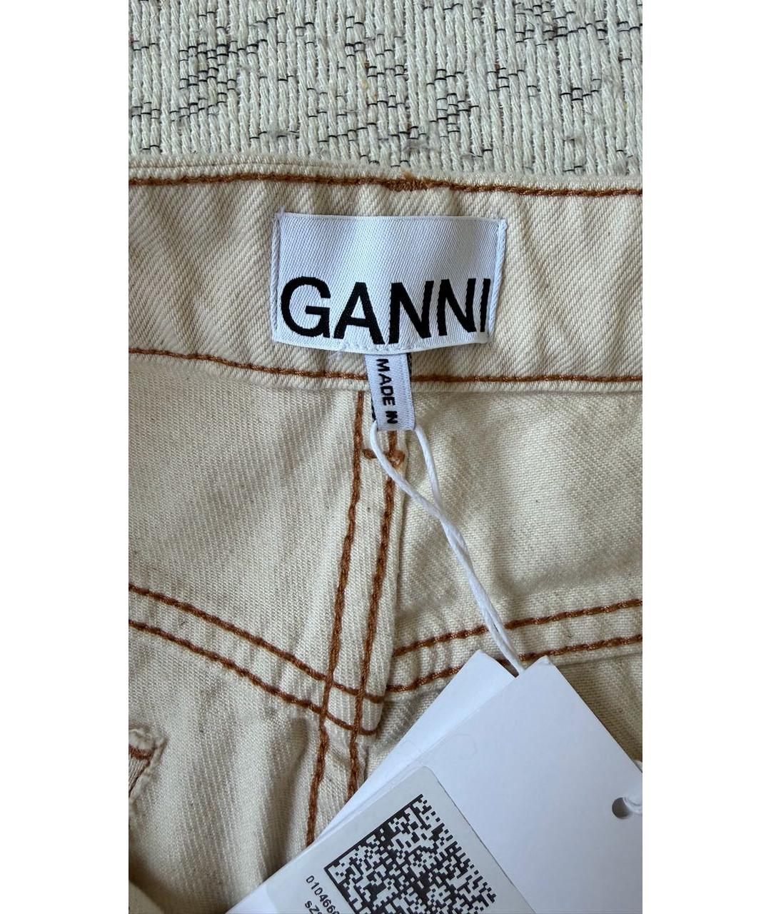 GANNI Бежевые хлопковые прямые джинсы, фото 3