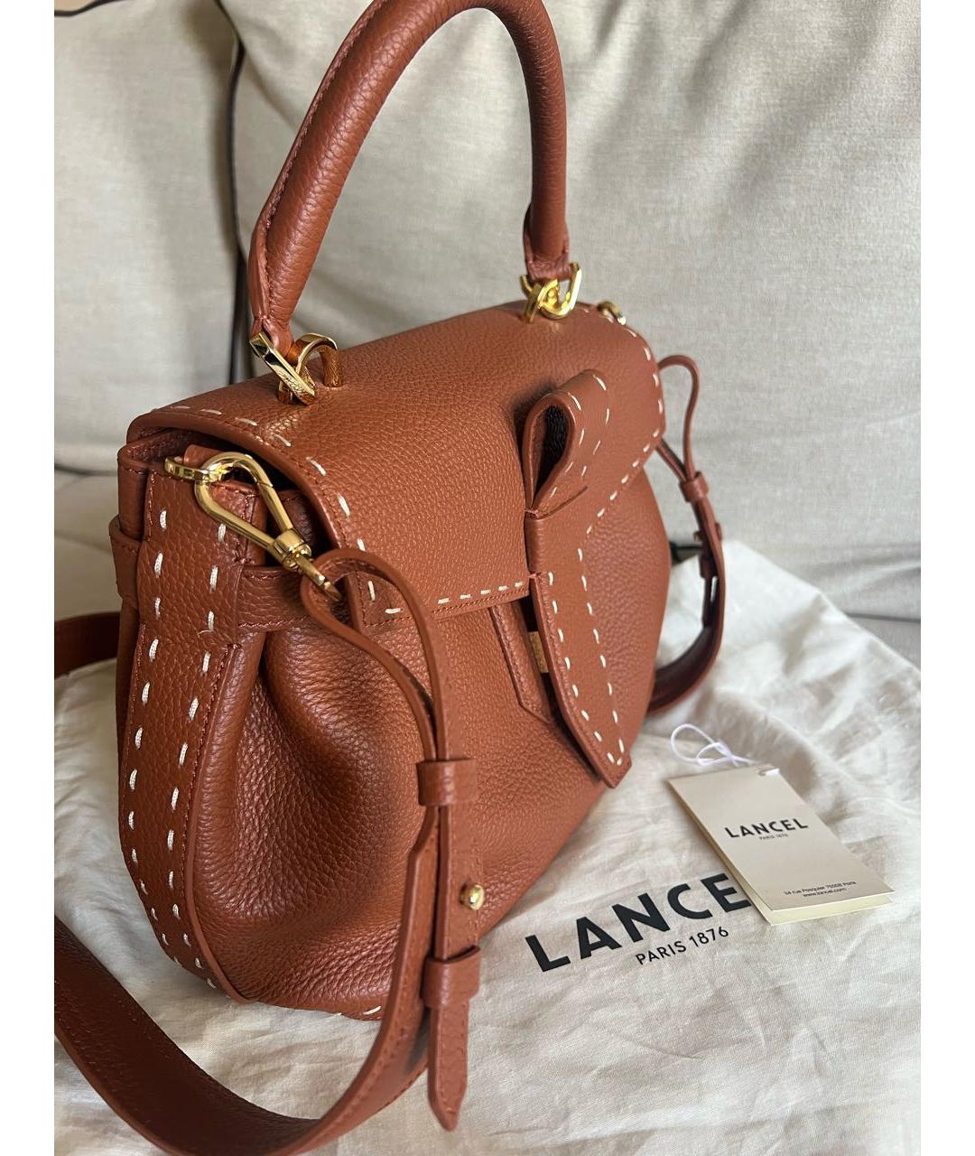 LANCEL Коричневая кожаная сумка с короткими ручками, фото 2