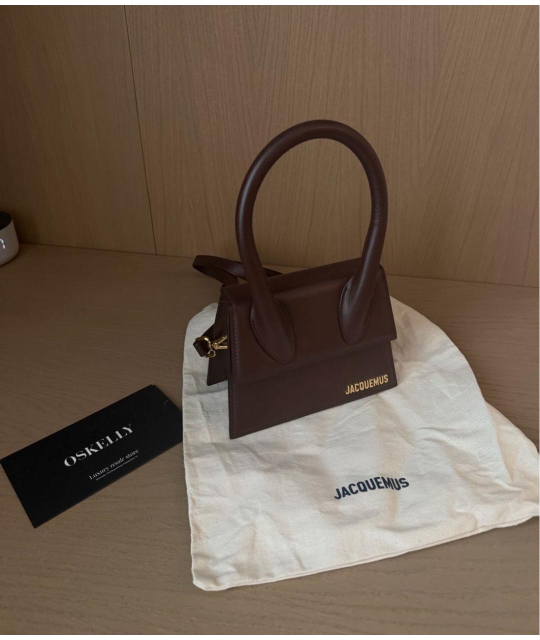 JACQUEMUS Коричневая кожаная сумка с короткими ручками, фото 2