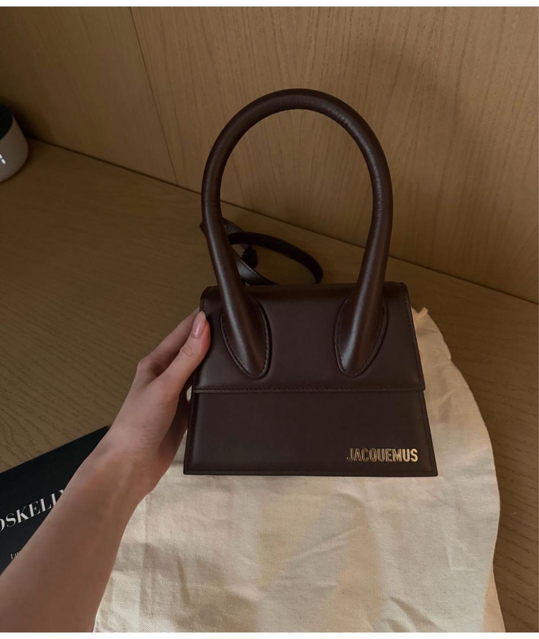 JACQUEMUS Коричневая кожаная сумка с короткими ручками, фото 3