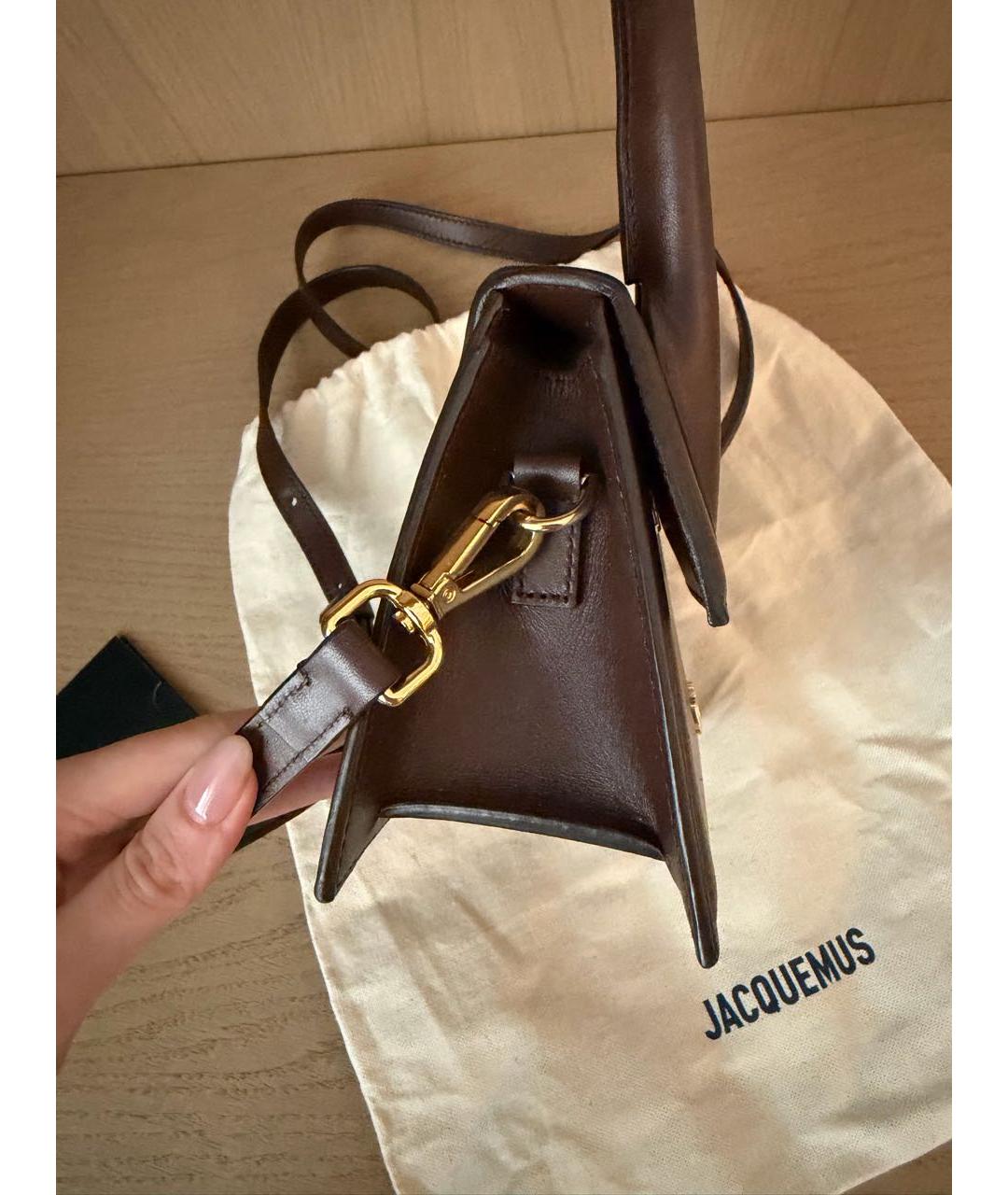 JACQUEMUS Коричневая кожаная сумка с короткими ручками, фото 5