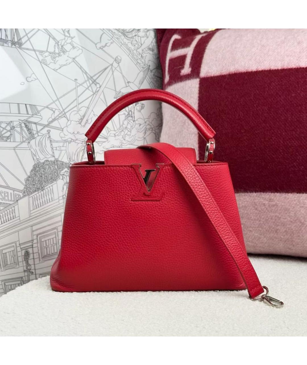LOUIS VUITTON Красная кожаная сумка с короткими ручками, фото 6