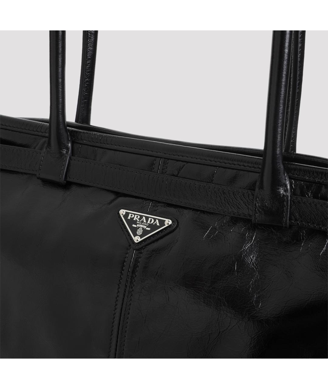 PRADA Черная кожаная сумка тоут, фото 4