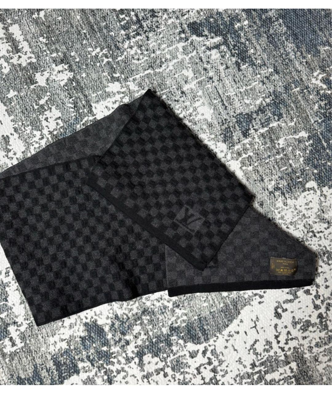 LOUIS VUITTON Черный шерстяной шарф, фото 3