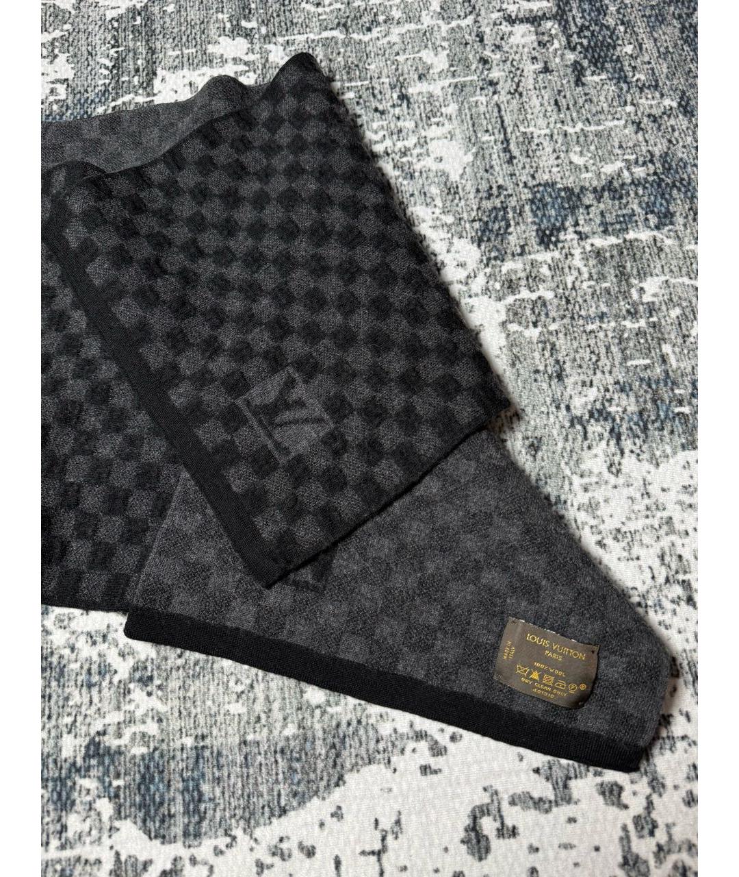 LOUIS VUITTON Черный шерстяной шарф, фото 4