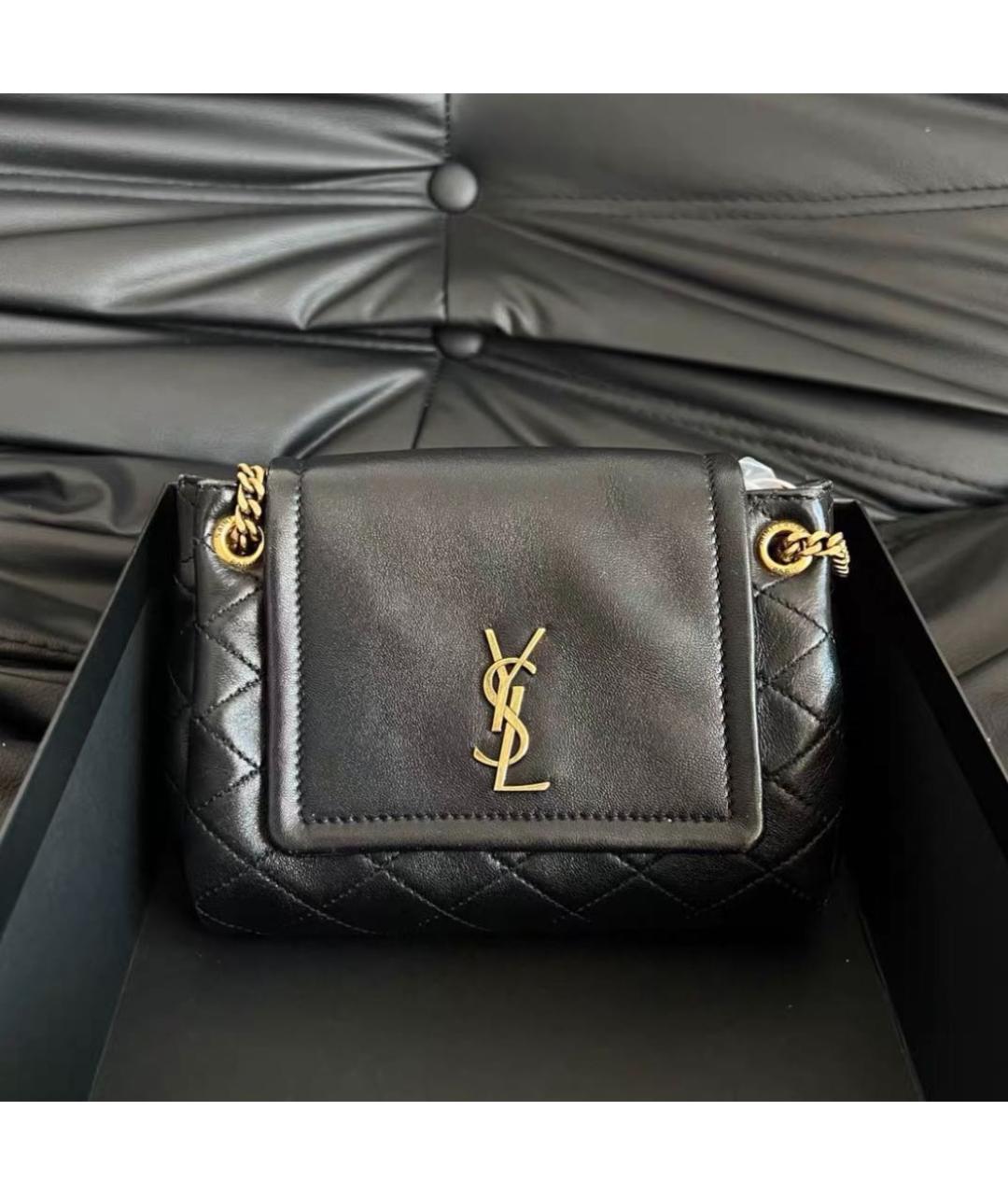 SAINT LAURENT Черная кожаная сумка через плечо, фото 2