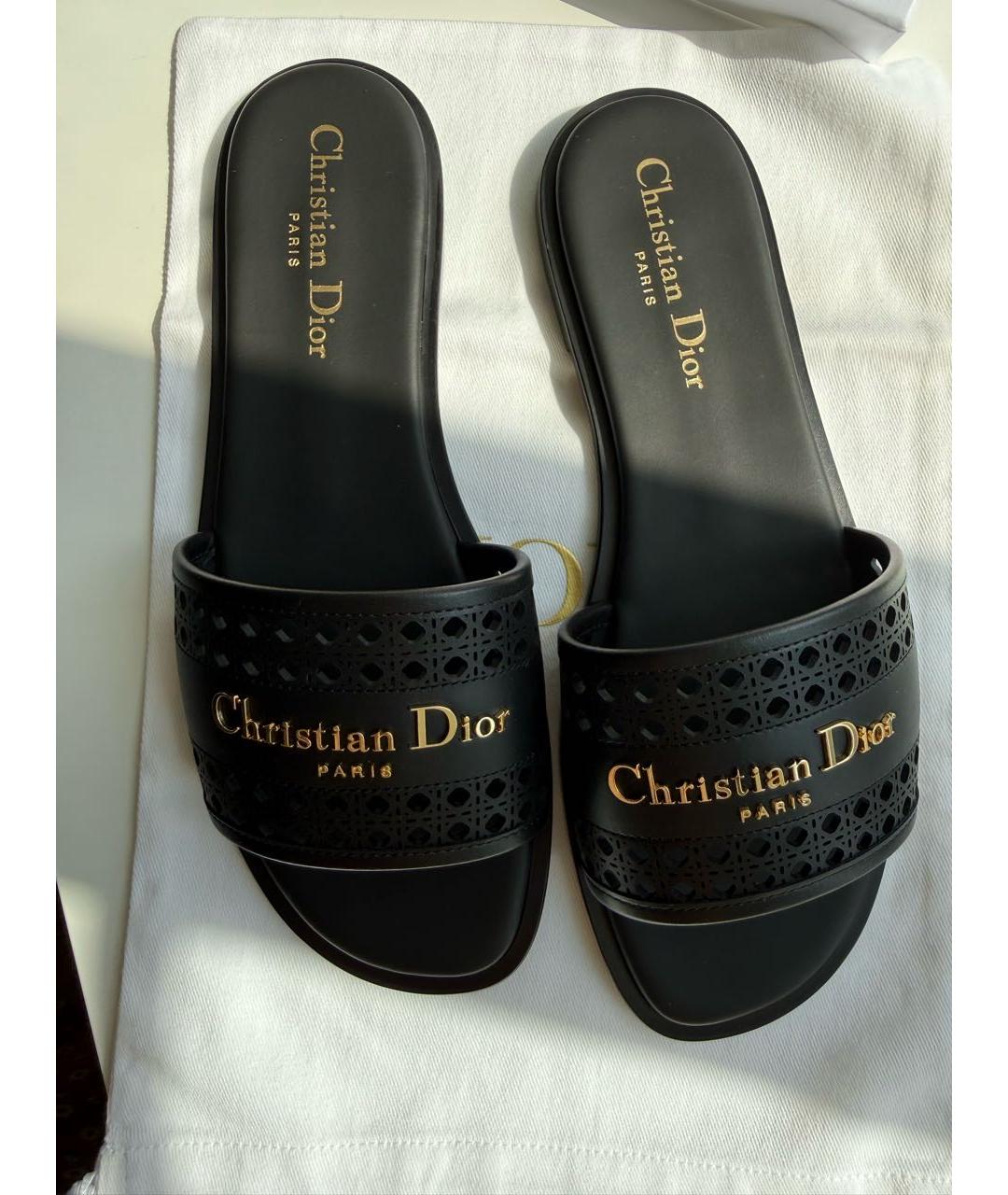 CHRISTIAN DIOR Черные кожаные шлепанцы, фото 2