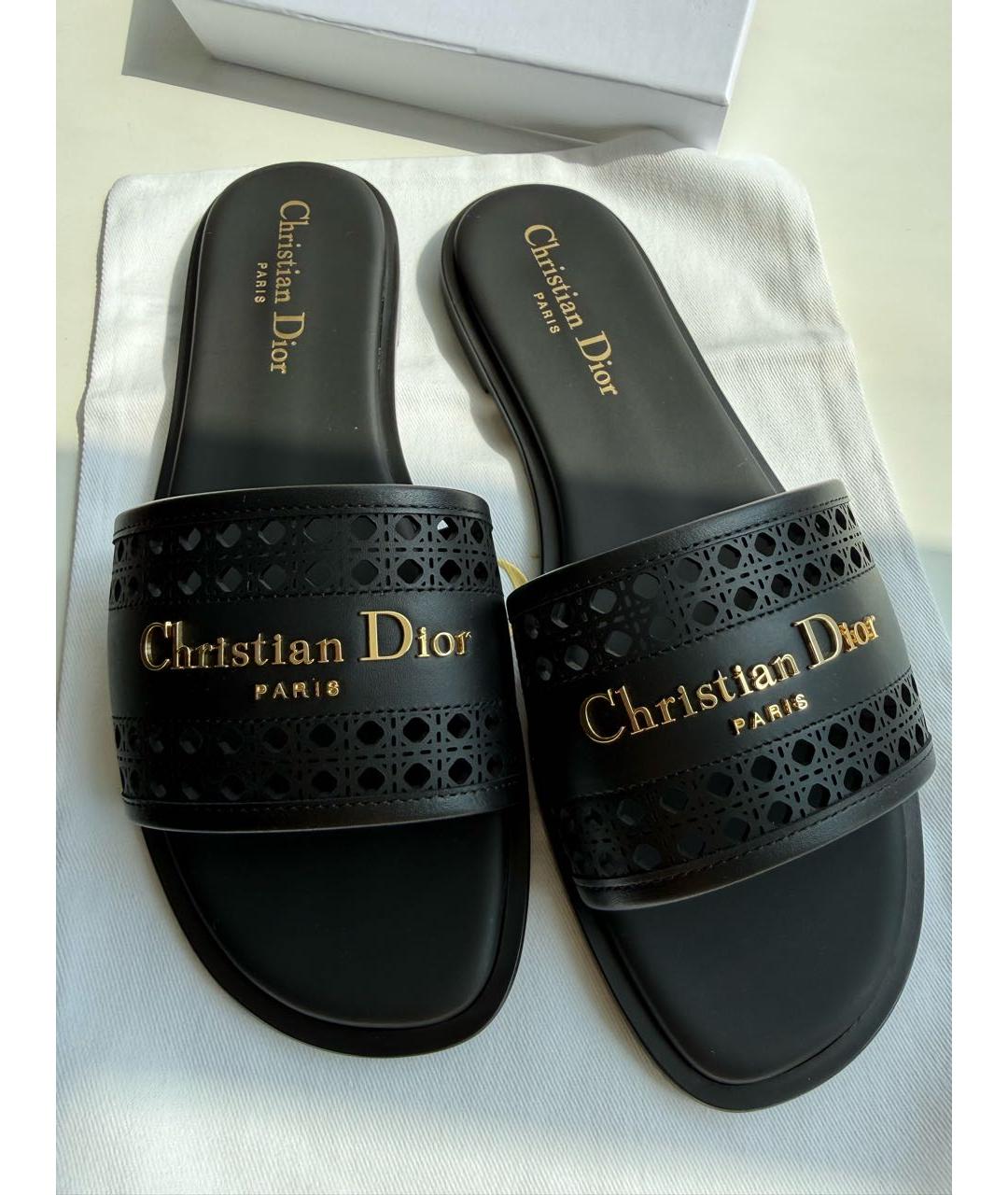 CHRISTIAN DIOR Черные кожаные шлепанцы, фото 3