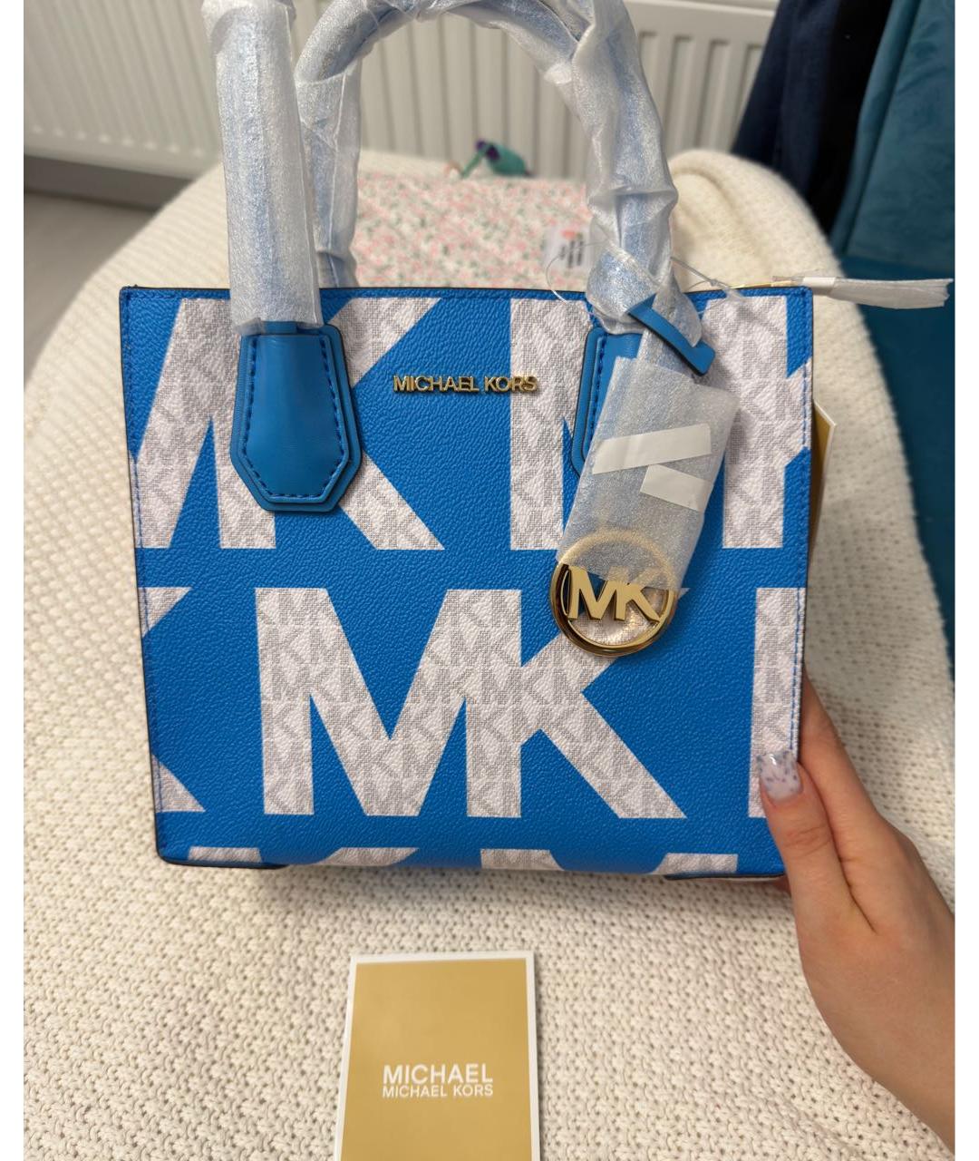 MICHAEL KORS Синяя кожаная сумка с короткими ручками, фото 6