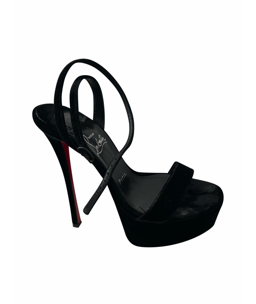 CHRISTIAN LOUBOUTIN Черные бархатные босоножки, фото 1