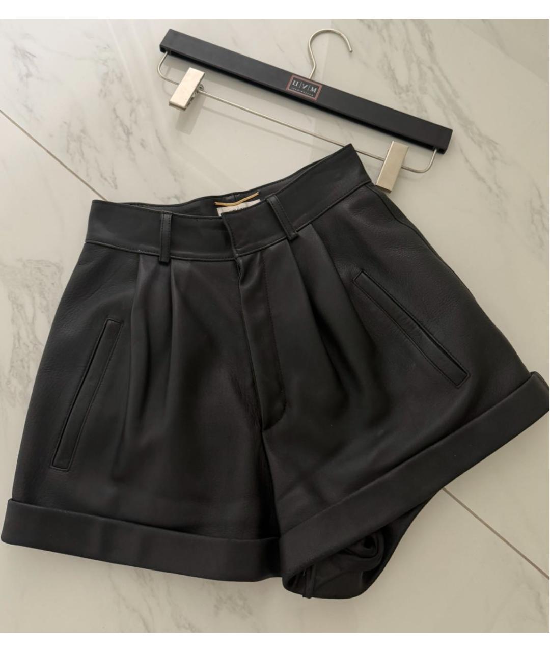 SAINT LAURENT Черные кожаные шорты, фото 5
