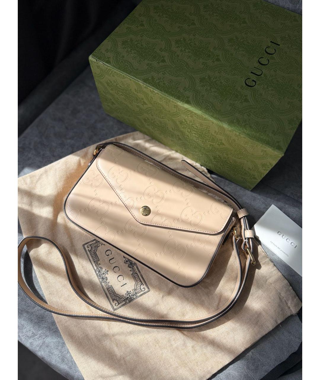 GUCCI Бежевая кожаная сумка через плечо, фото 2