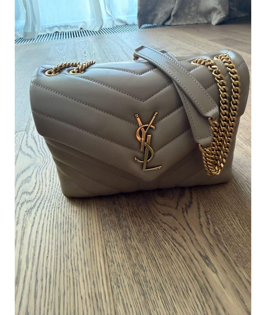 SAINT LAURENT Бежевая кожаная сумка через плечо, фото 8