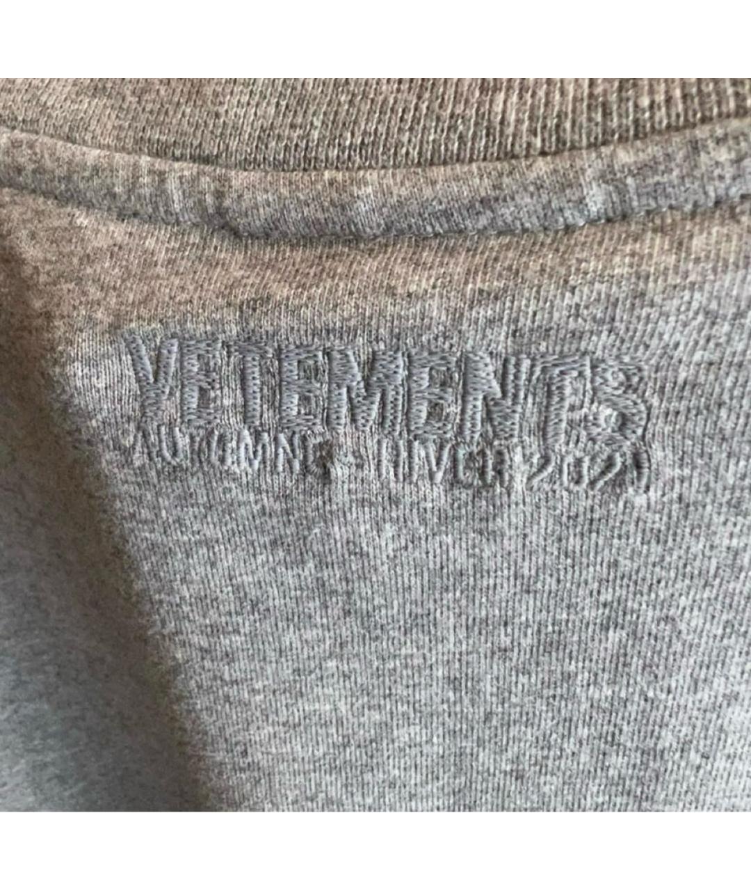 VETEMENTS Серая хлопковая футболка, фото 5