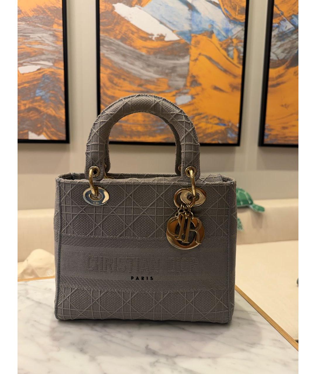 CHRISTIAN DIOR Серая жаккардовая сумка с короткими ручками, фото 6