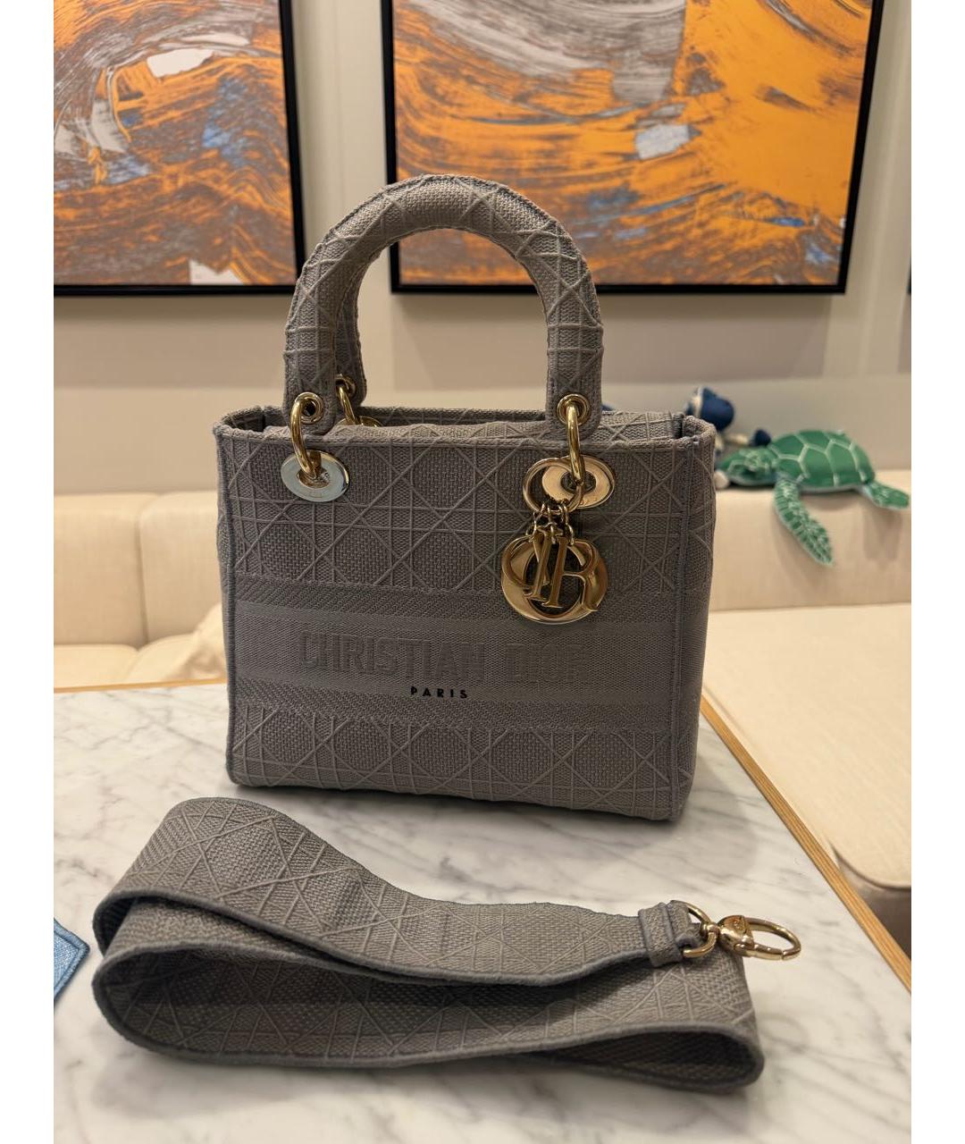 CHRISTIAN DIOR Серая жаккардовая сумка с короткими ручками, фото 2