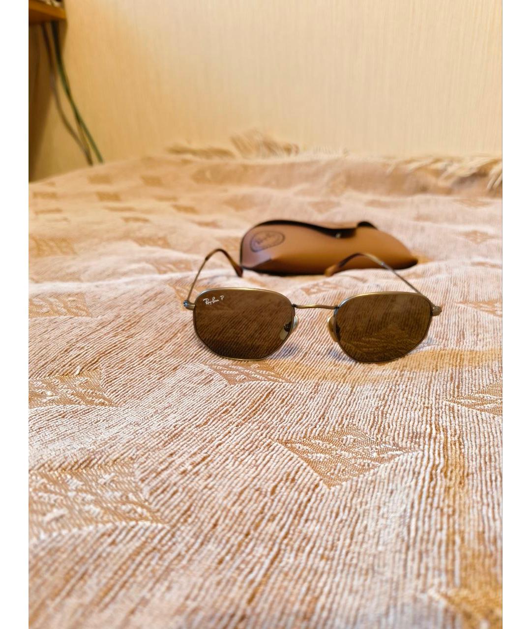 RAY BAN Золотые металлические солнцезащитные очки, фото 5