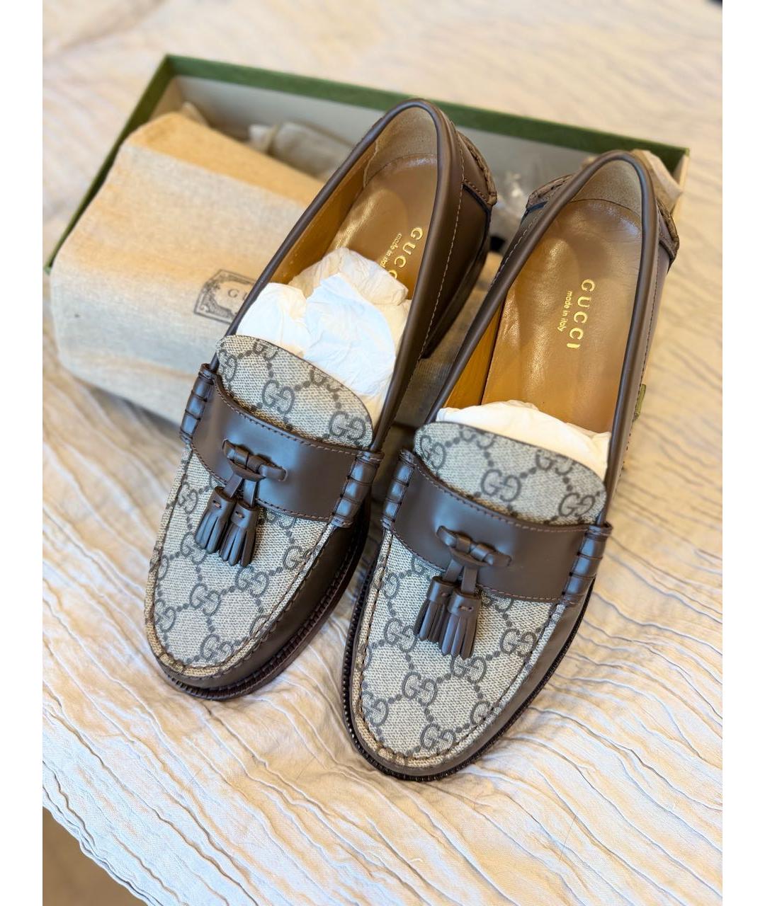 GUCCI Бежевые кожаные лоферы, фото 2