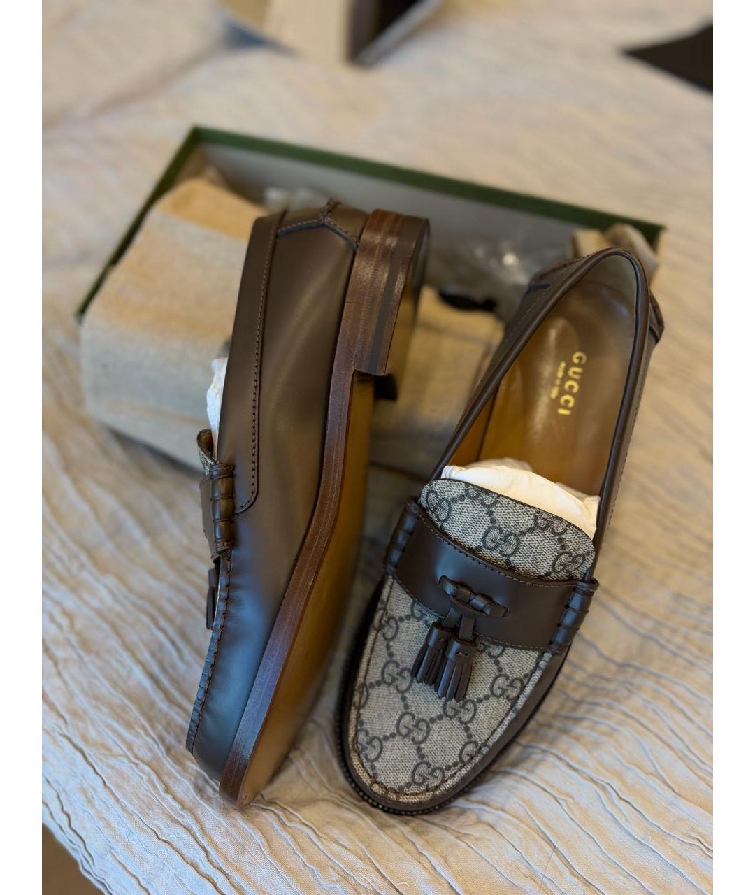GUCCI Бежевые кожаные лоферы, фото 4