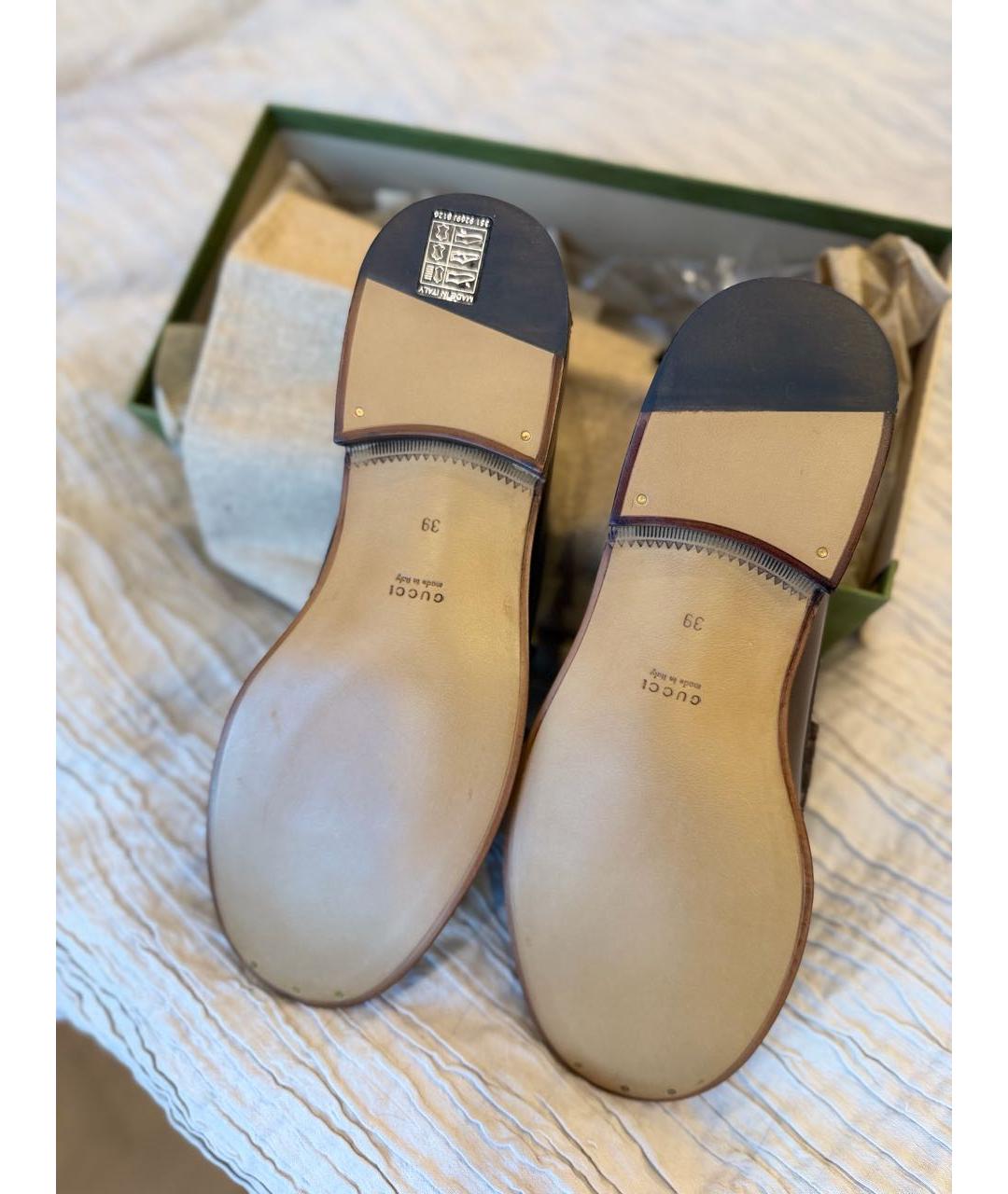 GUCCI Бежевые кожаные лоферы, фото 3