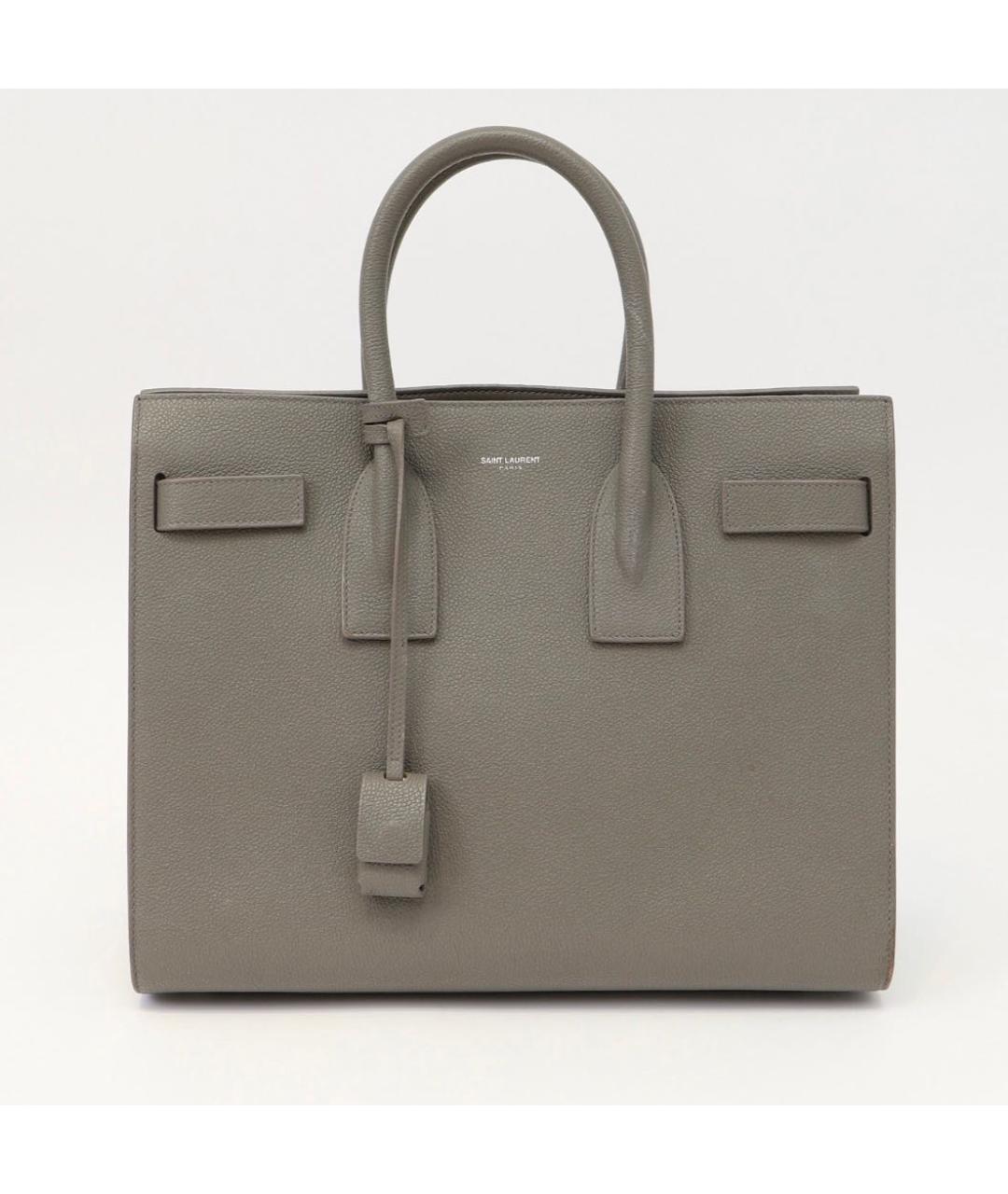 SAINT LAURENT Серая кожаная сумка тоут, фото 5