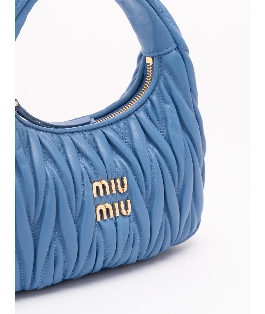 MIU MIU Голубая кожаная сумка с короткими ручками, фото 4