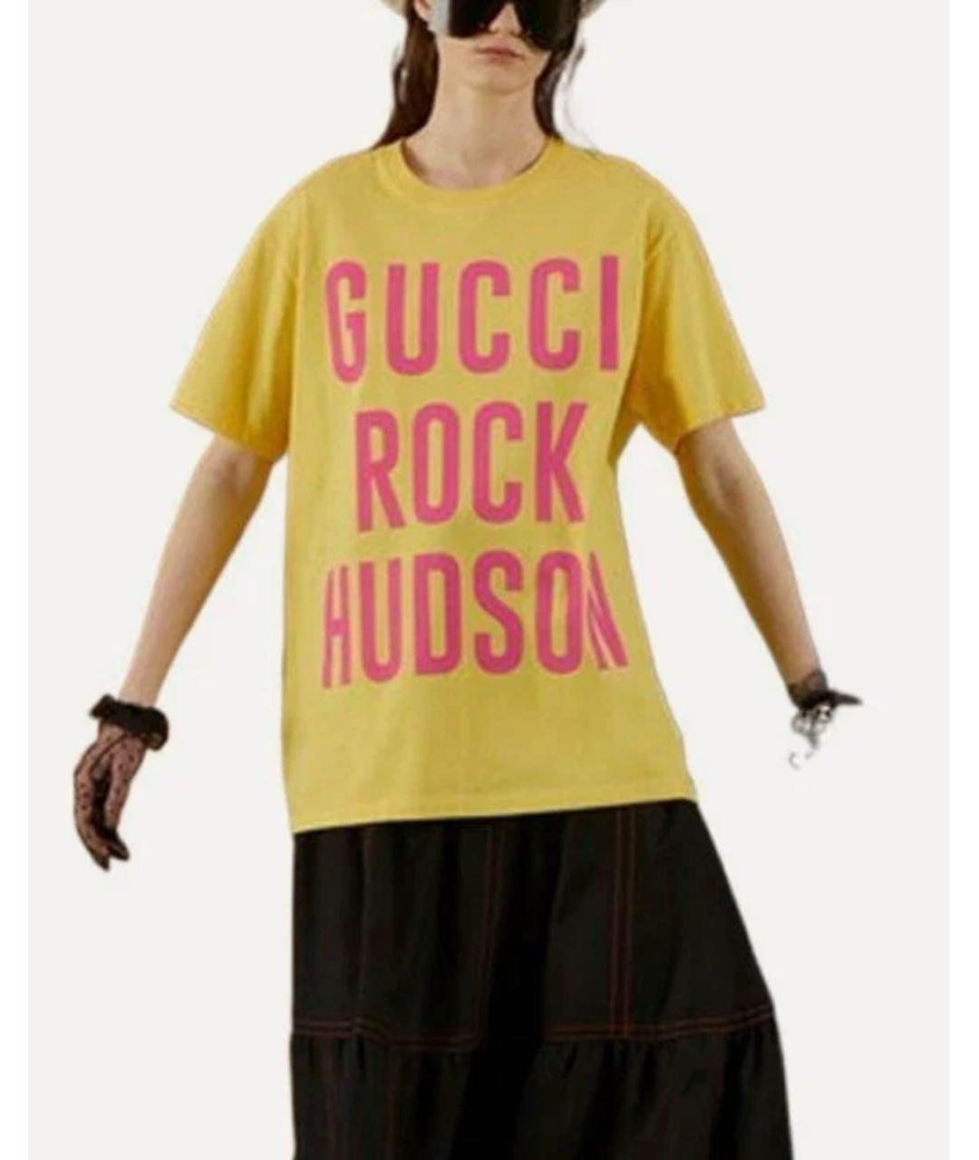 GUCCI Желтая хлопковая футболка, фото 2
