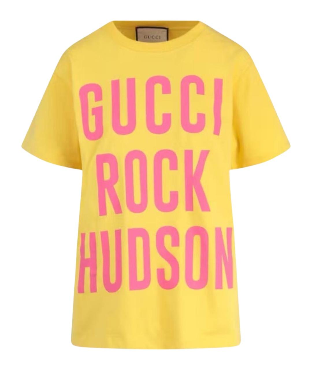 GUCCI Желтая хлопковая футболка, фото 1