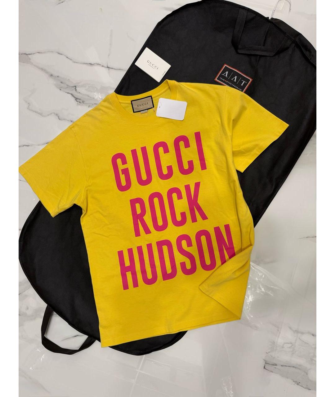 GUCCI Желтая хлопковая футболка, фото 3