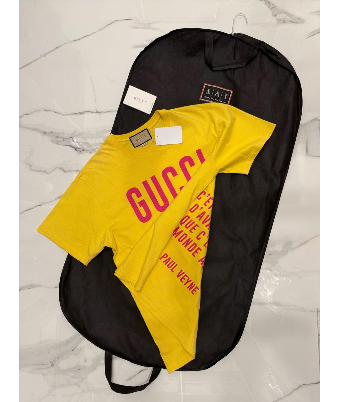 GUCCI Желтая хлопковая футболка, фото 6