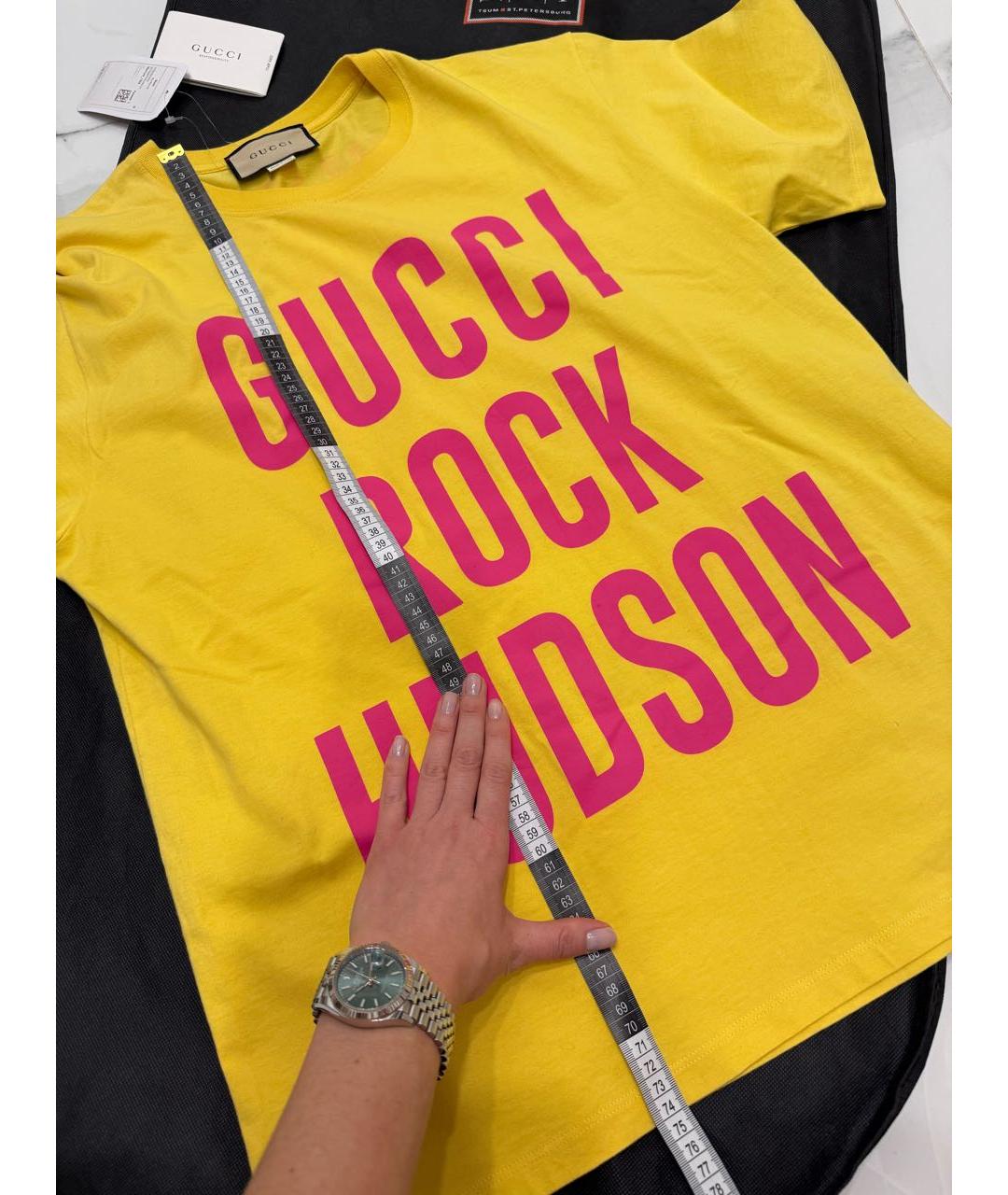 GUCCI Желтая хлопковая футболка, фото 7
