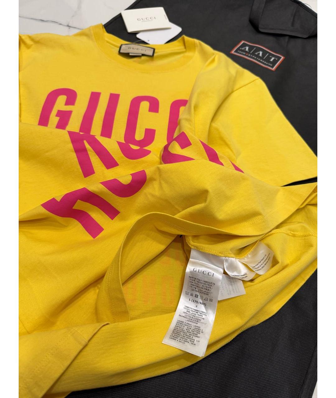 GUCCI Желтая хлопковая футболка, фото 5