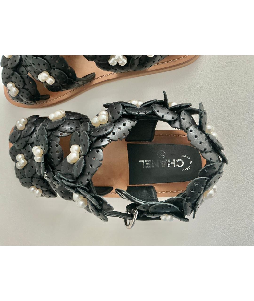 CHANEL Черные кожаные босоножки, фото 4