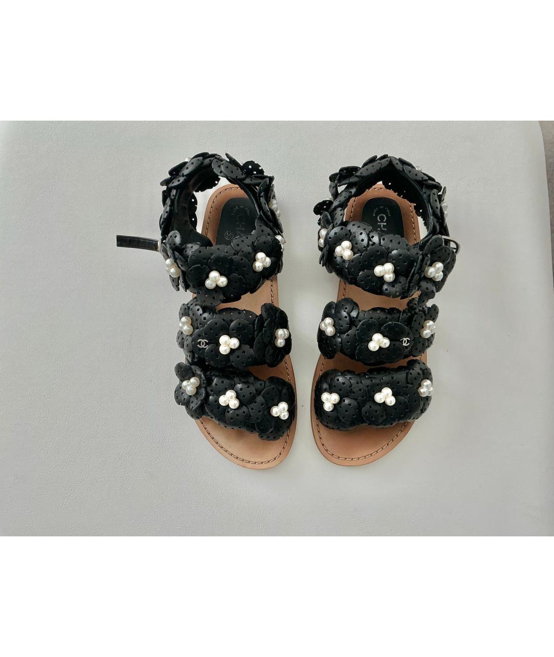 CHANEL Черные кожаные босоножки, фото 2