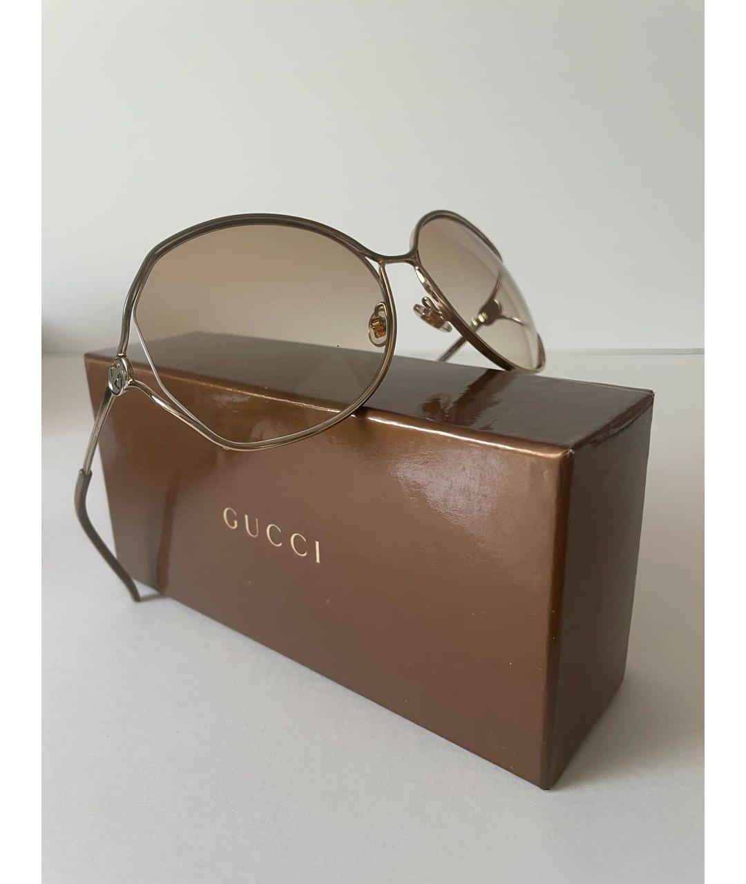 GUCCI Золотые металлические солнцезащитные очки, фото 4