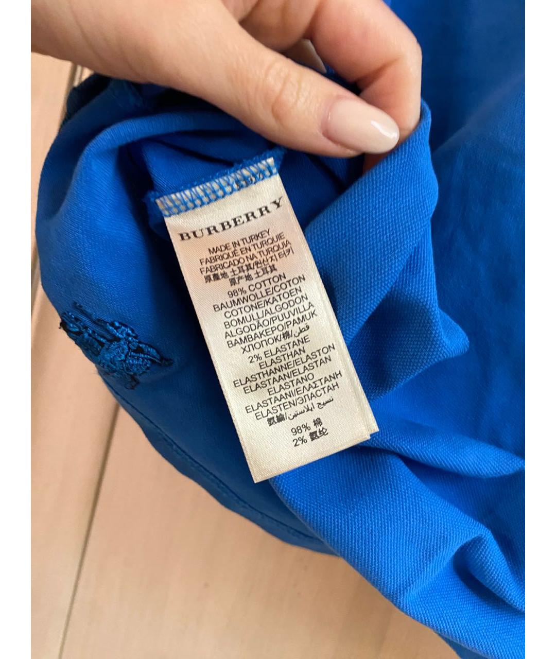 BURBERRY Синяя хлопко-эластановая футболка, фото 3