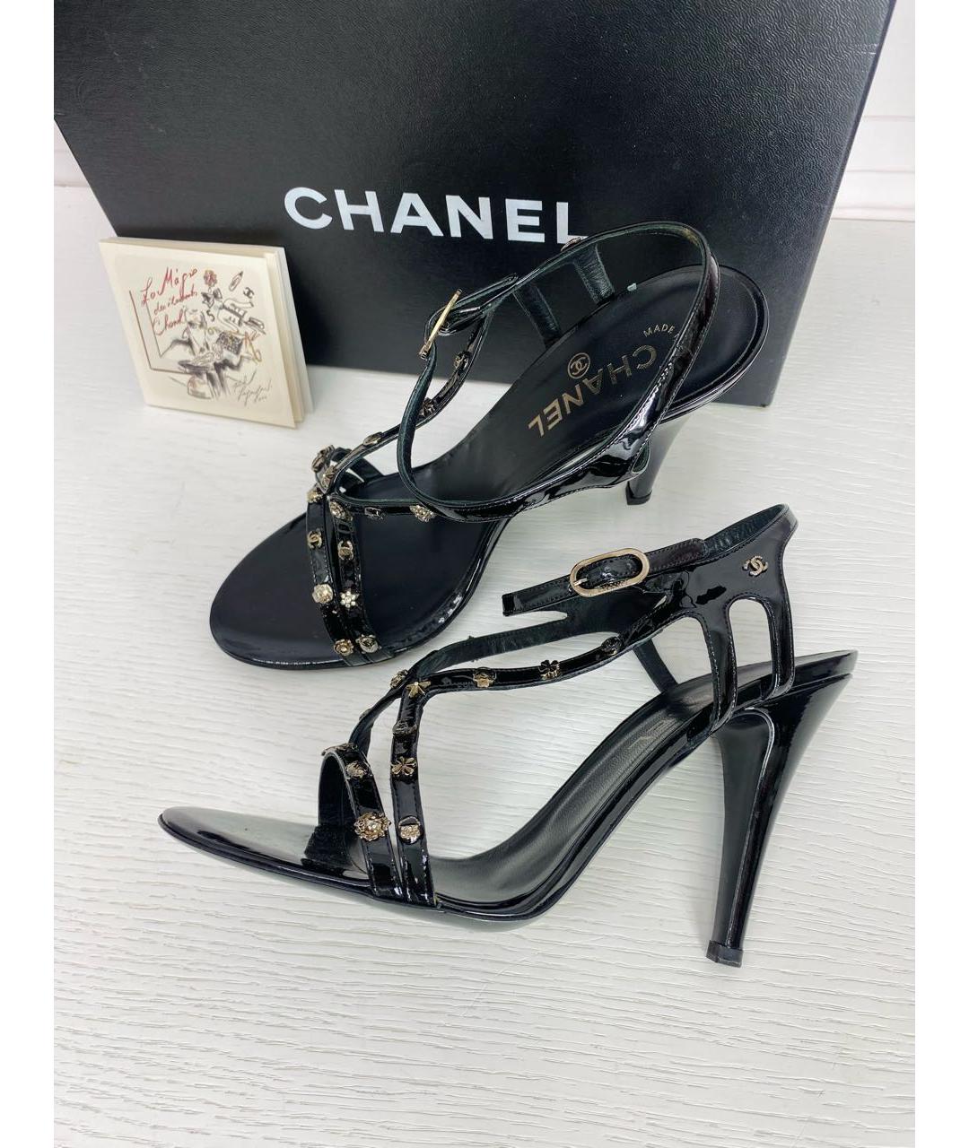 CHANEL Черные кожаные босоножки, фото 5